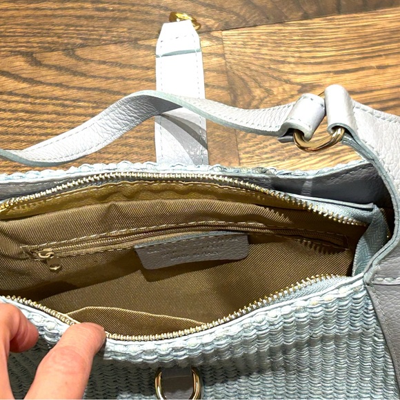 Light Blue Leather & Straw Summer Purse - Picture 7 of 8